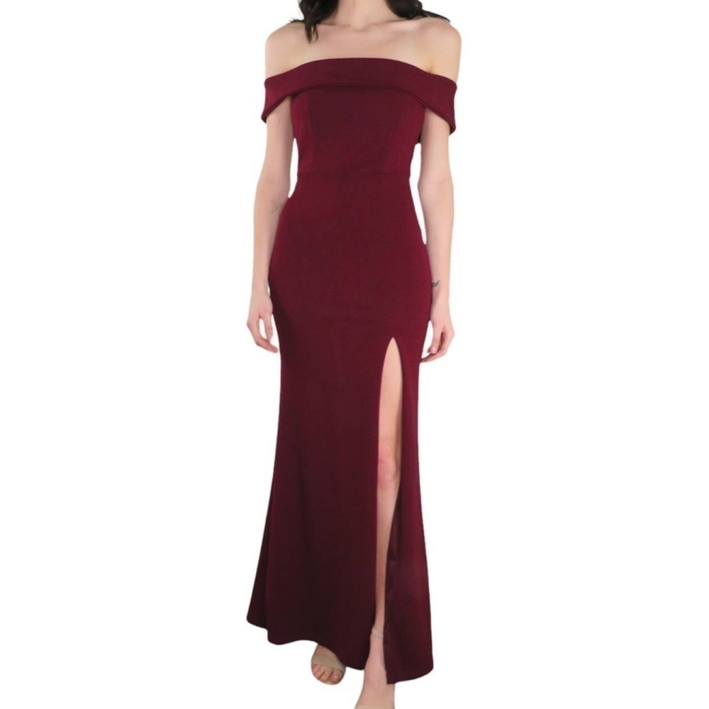 Lulus Aveline Burgundy Off-the-Shoulder Maxi Dress